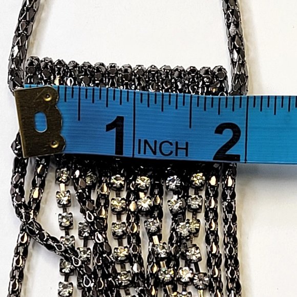 Gunmetal Tone Long Necklace with Crystals Tassels - Picture 9 of 15